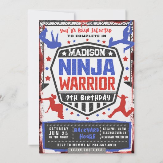 Invitation Ninja Athletic Warrior Anniversaire Fête Invitatio (Devant)