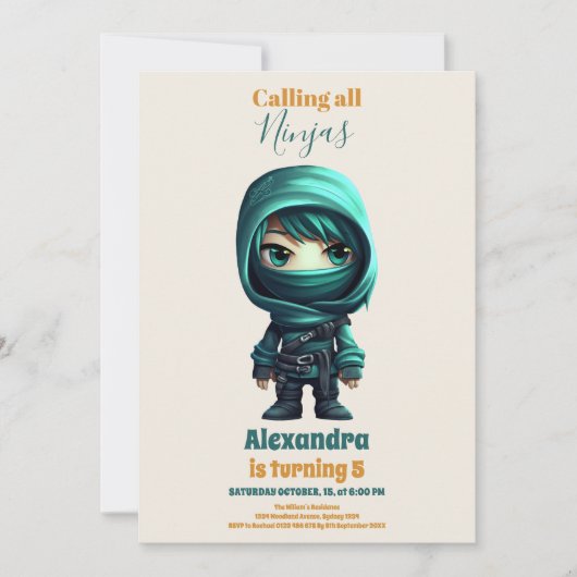 Invitation Ninja Birthday Karate Party (Devant)