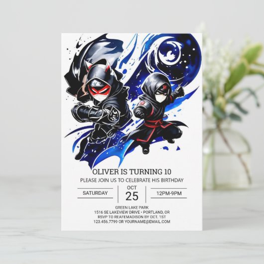 Invitation Ninja Black Belt Anniversaire (Debout devant)