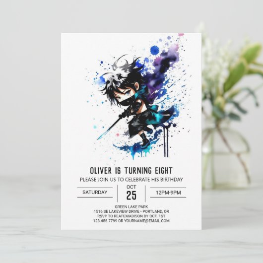 Invitation Ninja Boy Digital Anniversaire (Debout devant)