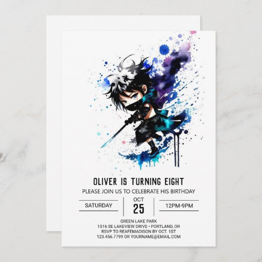 Invitation Ninja Boy Digital Anniversaire (Devant / Derrière)