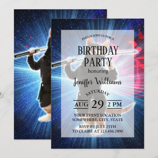 Invitation Ninja Chat dans l'espace. (Devant / Derrière)