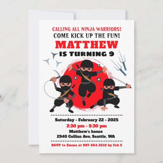 Invitation Ninja fête anniversaire invitation, Karate (Devant)