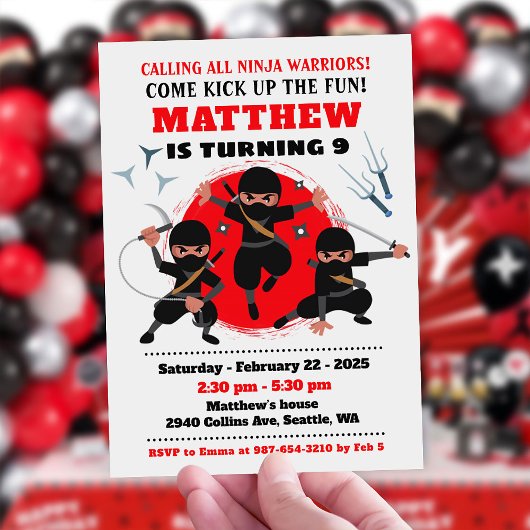 Invitation Ninja fête anniversaire invitation, Karate