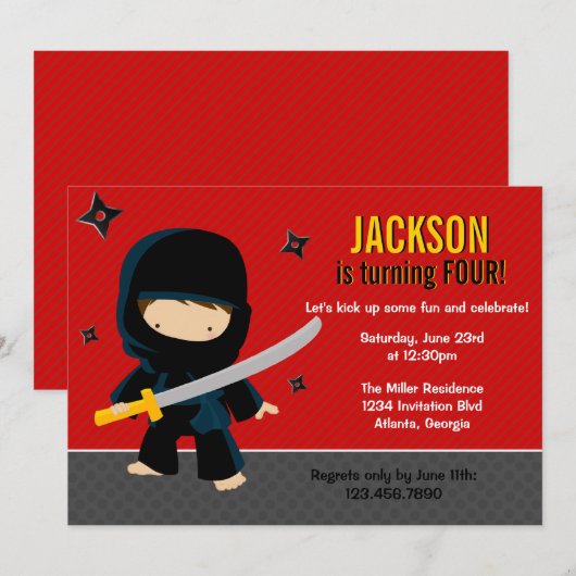 Invitation Ninja fête d'anniversaire (Devant / Derrière)