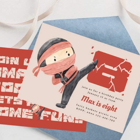 Invitation Ninja fête d'anniversaire, garçons 8e anniversaire