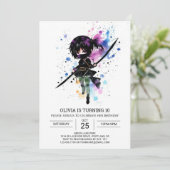 Invitation Ninja fille numérique personnalisée Anniversaire (Debout devant)