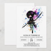 Invitation Ninja fille numérique personnalisée Anniversaire (Devant / Derrière)