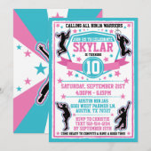 Invitation Ninja Filles guerrières rose Turquoise fête d'anni (Devant / Derrière)