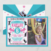 Invitation Ninja Filles guerrières rose Turquoise photo d'ann (Devant / Derrière)