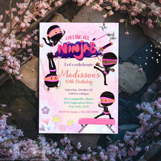 Invitation Ninja Girl Anniversaire Arts martiaux
