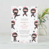 Invitation Ninja Girl Birthday Invitation, Cute Pink Karate (Debout devant)