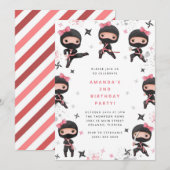 Invitation Ninja Girl Birthday Invitation, Cute Pink Karate (Devant / Derrière)