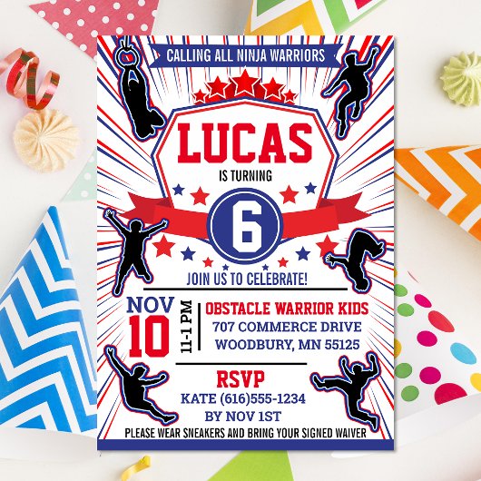 Invitation Ninja Guerrier Anniversaire Cours d'obstacles de f