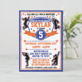 Invitation Ninja Guerrier Filles Bleu & Orange fête d'anniver (Debout devant)