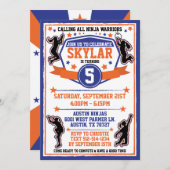 Invitation Ninja Guerrier Filles Bleu & Orange fête d'anniver (Devant / Derrière)