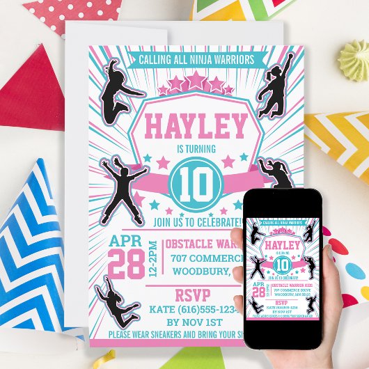 Invitation Ninja Guerrier Girls Birthday Party Obstacle Cours