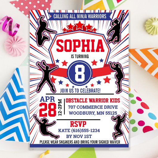 Invitation Ninja Guerrier Girls Birthday Party Obstacle Cours