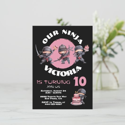 Invitation Ninja Karate Cake Guerrier Fête d'anniversaire (Debout devant)