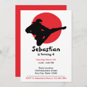 Invitation Ninja mignonne Anniversaire Rouge et Noir (Devant / Derrière)