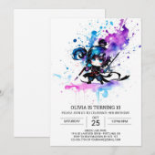 Invitation Ninja moderne Editable Girl Anniversaire (Devant / Derrière)