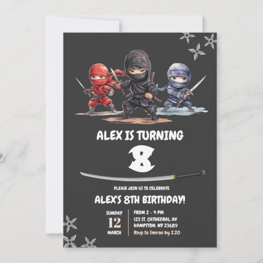 Invitation Ninja Noir Américain (Devant)