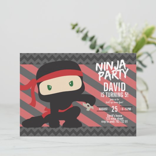 Invitation Ninja Party Boy Birthday Karate (Debout devant)