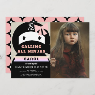 Invitation Ninja Pink & Black Girl Photo Anniversaire