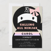 Invitation Ninja rose et noire fille anniversaire (Devant)