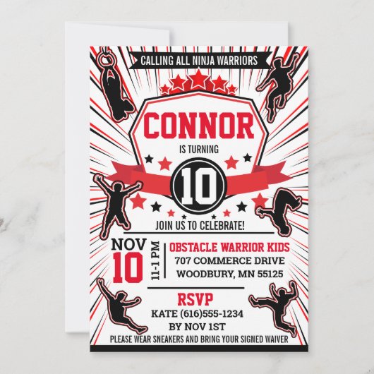 Invitation Ninja Warrior Birthday Party Obstacle Course (Devant)