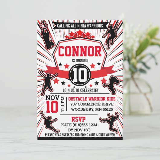 Invitation Ninja Warrior Birthday Party Obstacle Course (Debout devant)