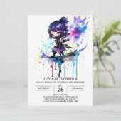 Invitation Ninja Watercolor Girl Anniversaire (Debout devant)