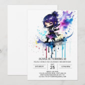 Invitation Ninja Watercolor Girl Anniversaire (Devant / Derrière)