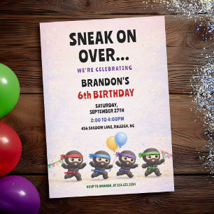 Invitation Ninjas de Dessin Animé Ballons Colorés Anniversair
