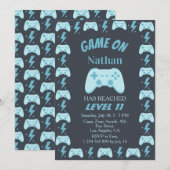 Invitation Niveau Bleu Fête de Jeu Vidéo Élévation 11e Annive (Devant / Derrière)