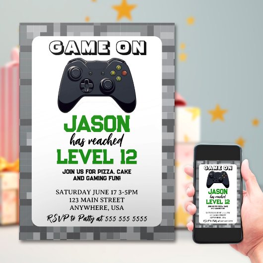 Invitation Niveau du jeu vidéo jusqu'à Gamer Anniversaire