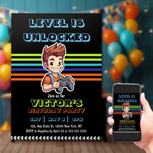 Invitation Niveau du jeu vidéo jusqu'à Gamer Boy Anniversaire