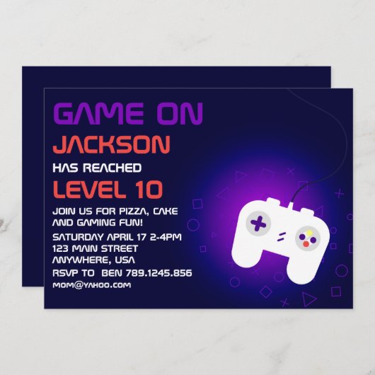 Invitation Niveau du jeu vidéo jusqu'à la fête d'anniversaire (Devant / Derrière)