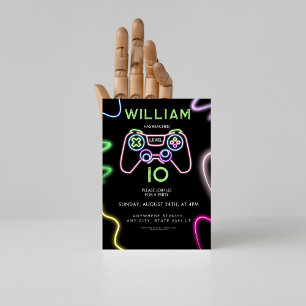 Invitation Niveau néon jusqu'à 10 fête d'anniversaire de jeu