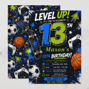 Invitation Niveau supérieur Fête d'anniversaire de sport de j