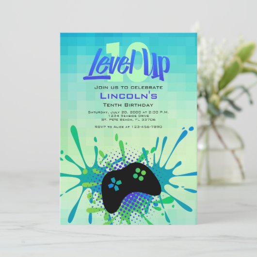 Invitation Niveau Up Video Game Controller Anniversaire (Debout devant)