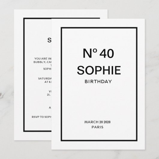 Invitation No 40 French Chic 40th Birthday Party (Devant / Derrière)