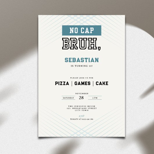 Invitation No Cap Bruh 11th Birthday Pizza Games Cake 