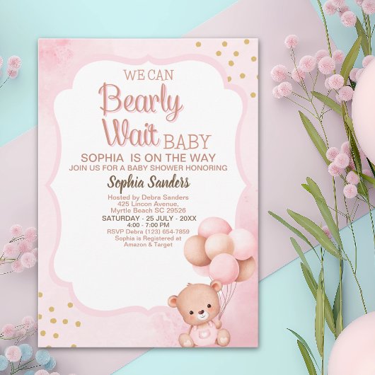 Invitation No podemos esperar mas Lindo oso Rosa Baby shower