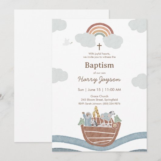 Invitation Noah’s Ark Baptism (Devant / Derrière)