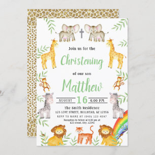 Invitation Noahs Ark Animal Rainbow Watercolor Christing