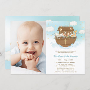 Invitation Noah's Ark Animals Boy Baptism Christening Photo