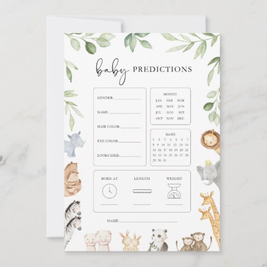 Invitation Noah's Ark Baby shower Baby Predictions Jeu (Devant)