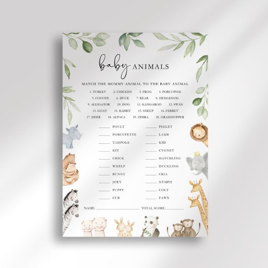 Invitation Noah's Ark Baby shower bébé animal match jeu