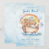 Invitation Noah's Ark Blue Aquarelle Révélation de genre (Devant / Derrière)